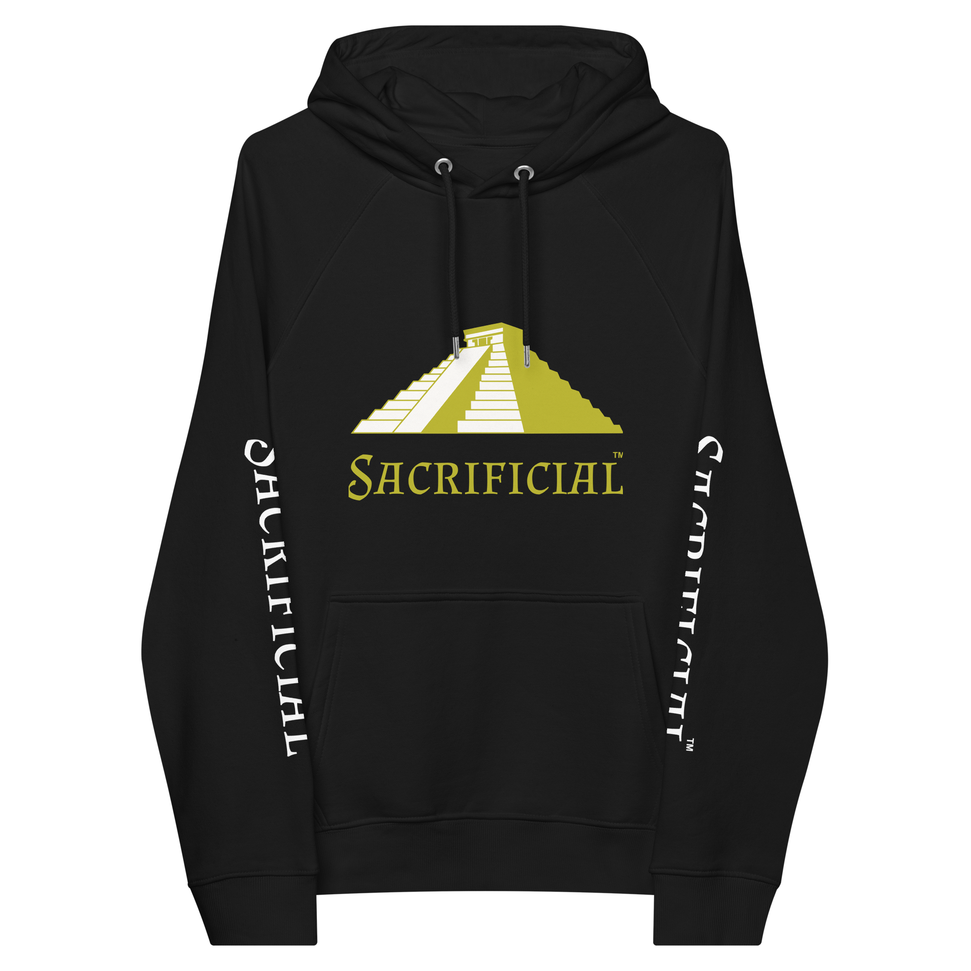 Sacrificial Men's Eco Raglan Hoodie (Gold Logo)