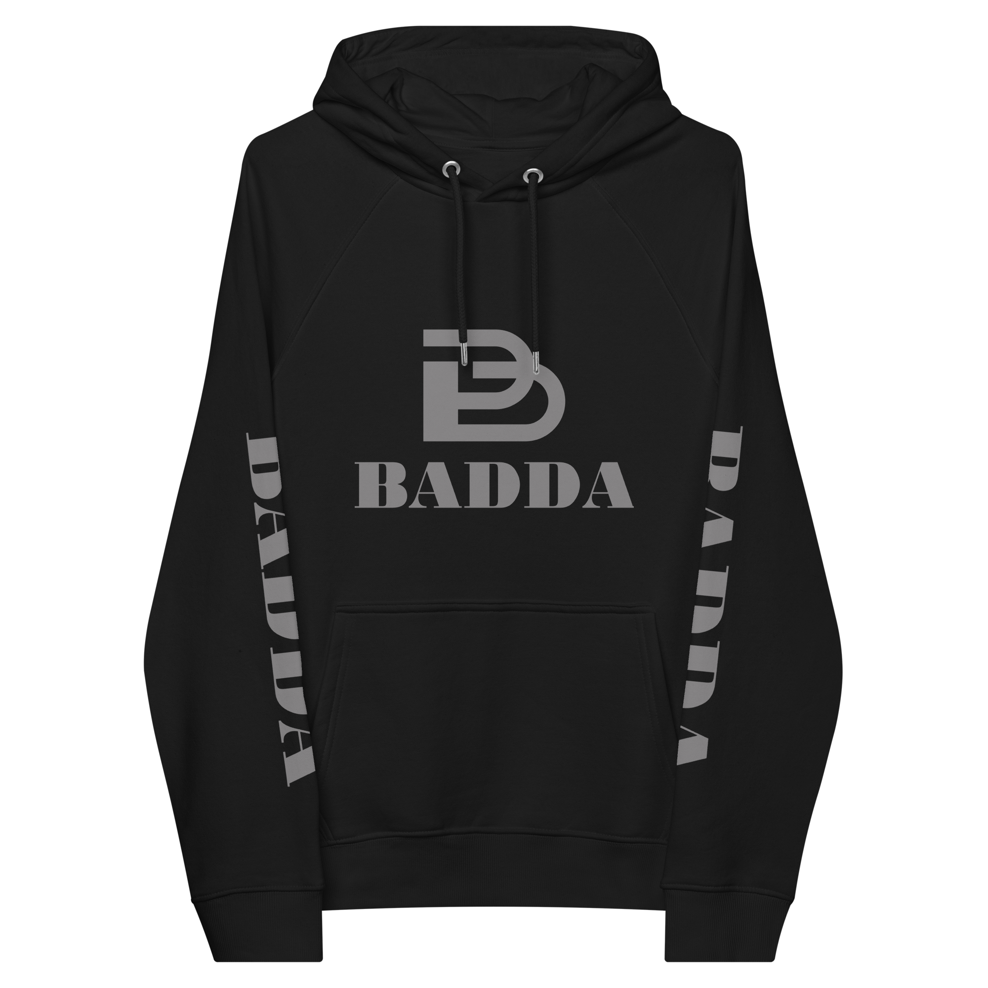 Badda Men's Eco Raglan Hoodie (Grey Logo)