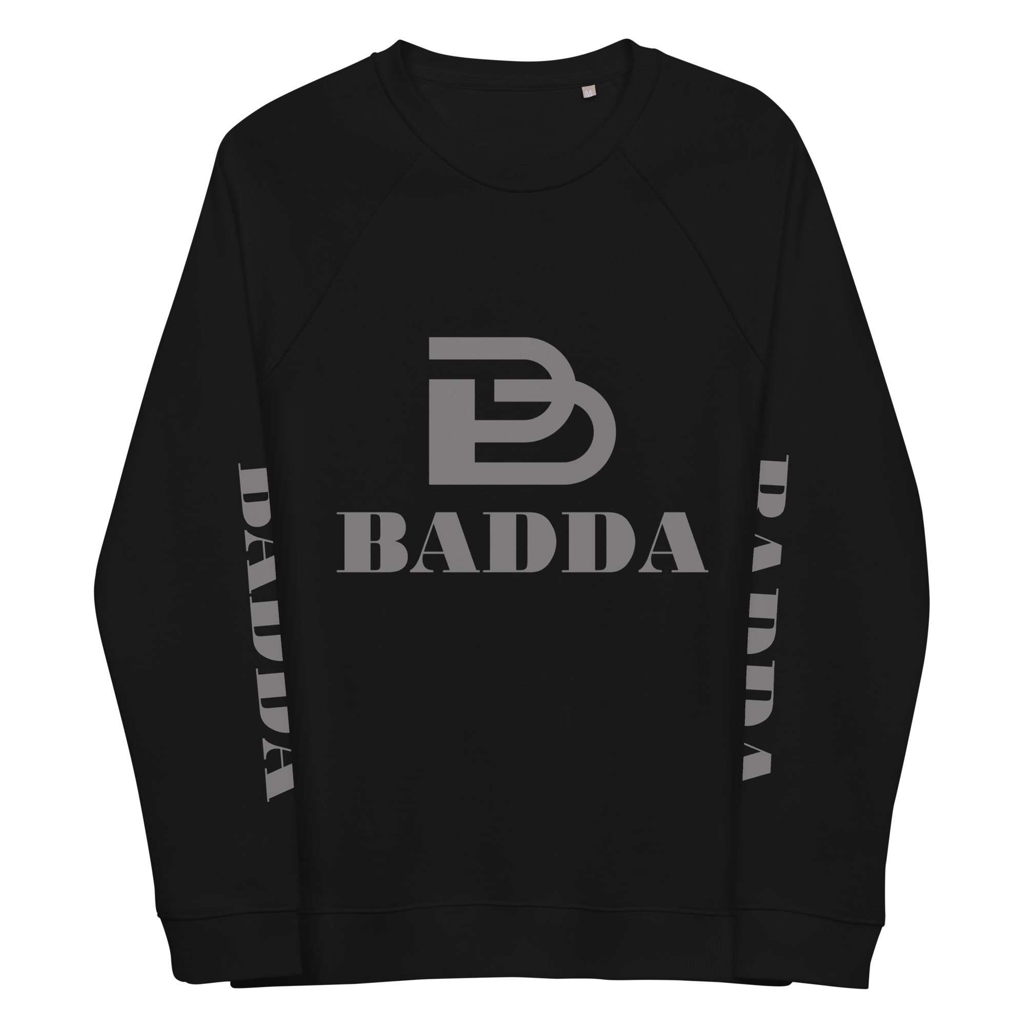 Badda Men's Organic Raglan Sweatshirt (Full Grey Logo)